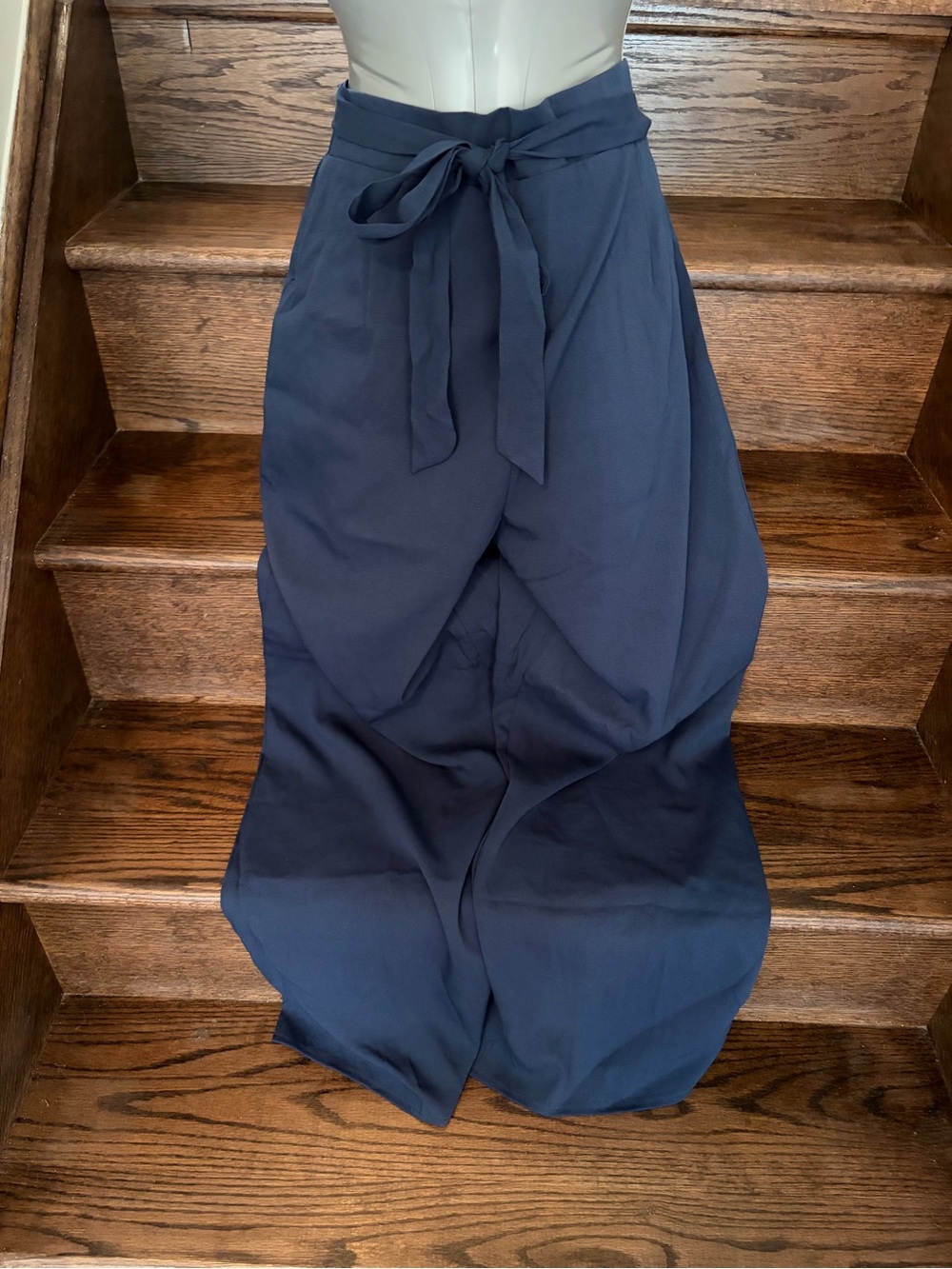 High-Waist Tie Front Wide Leg Pants - Navy